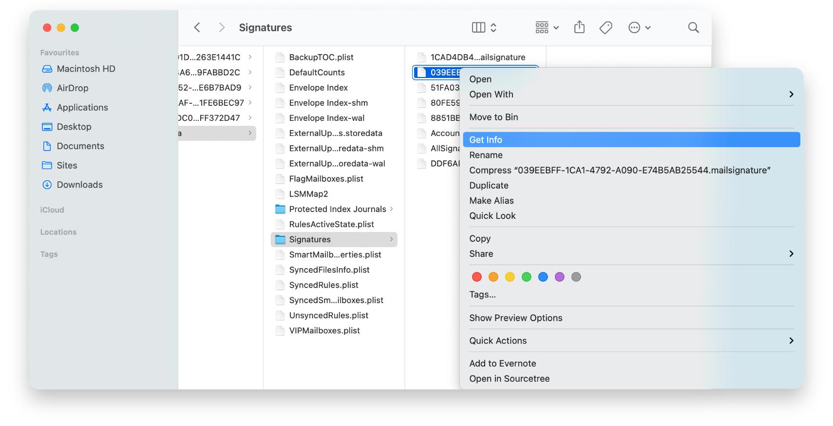 Finder: Get the info fo the Apple Mail signature