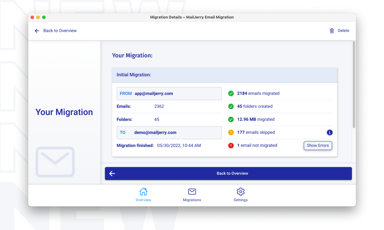 Cloud Email-Migration Software: New Email Migration Summary