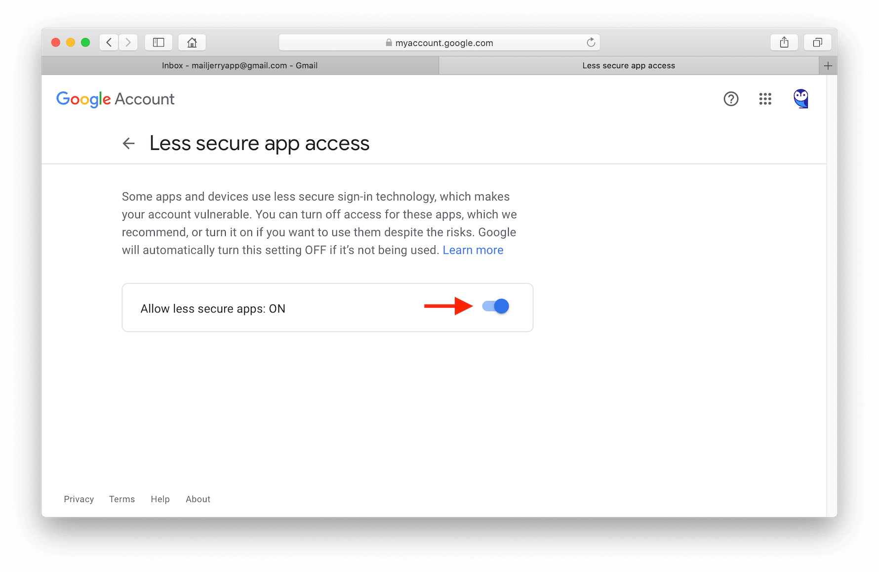 Gmail: Allow access for less secure apps