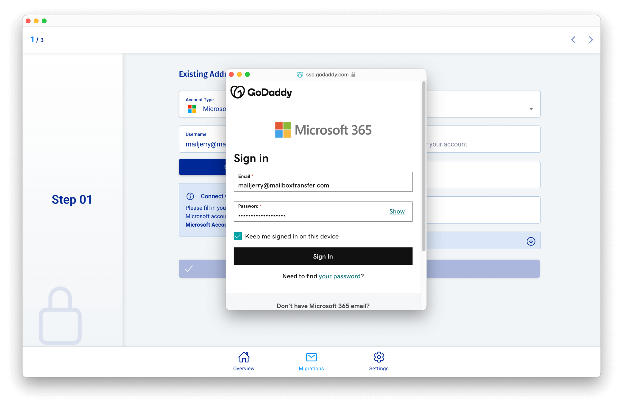 Migrate from GoDaddy to Office 365: Sign In to GoDaddy