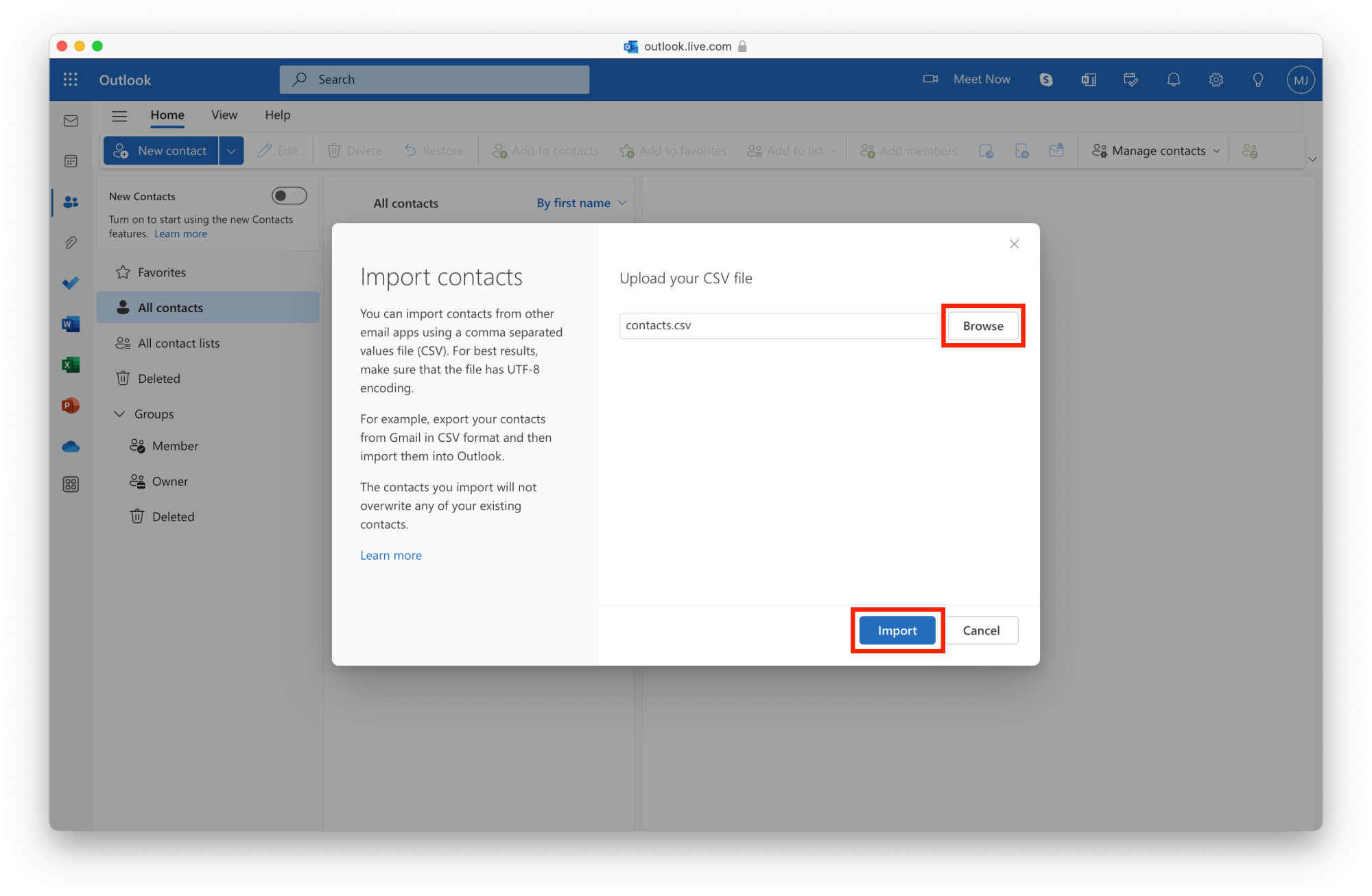 Migrate G Suite to Office 365: Import contact to Outlook – Step 02